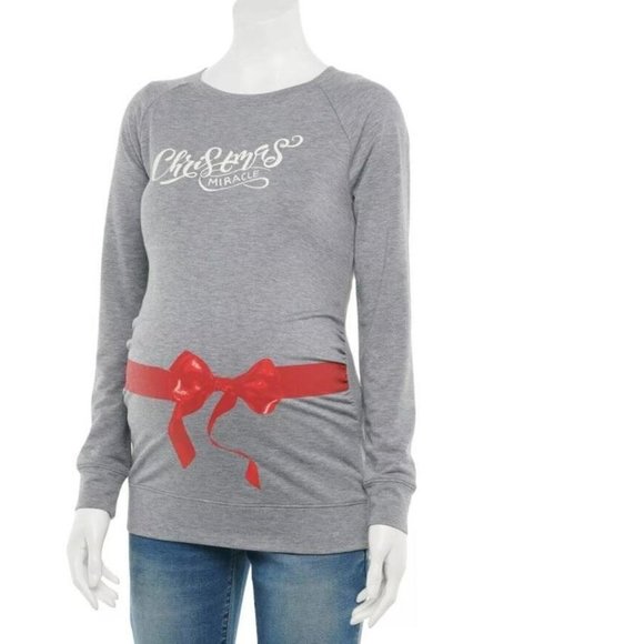 Maternity Christmas Sweatshirt Medium Gray Miracle Long Sleeve Crew Aglow - Picture 1 of 6
